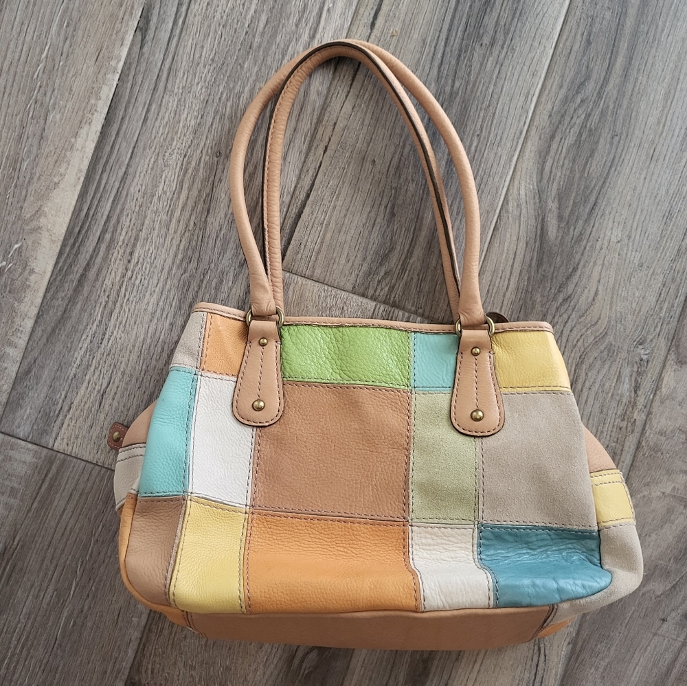 Fossil Camel Suede & Leather/ Multi Color Patchwo… - image 6